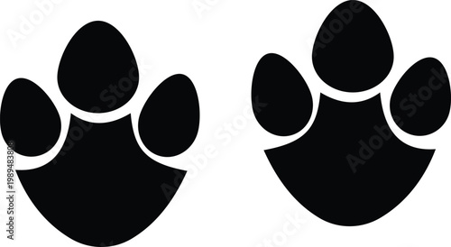 Tapir paw footprint icon set collection group, animal track hoofprint footprint symbol vector pack, wildlife mammal mark, flat and line style black icons isolated on transparent background