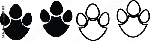 Tapir paw footprint icon set collection group, animal track hoofprint footprint symbol vector pack, wildlife mammal mark, flat and line style black icons isolated on transparent background