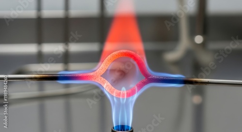 Metal loop glowing red hot from a laboratory burner flame