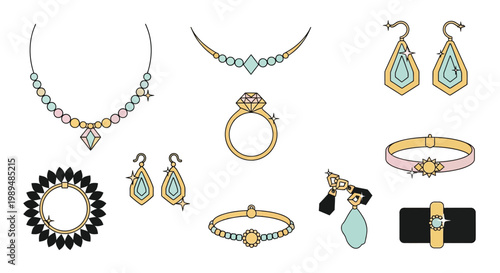 Colorful jewelry collection including necklaces rings earrings and bracelets