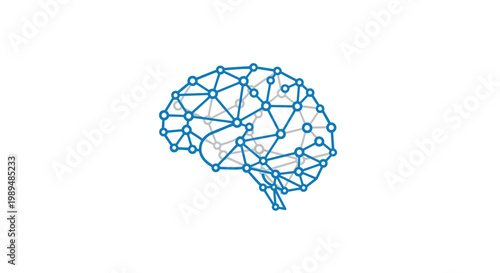 Brain with blue geometric connections.