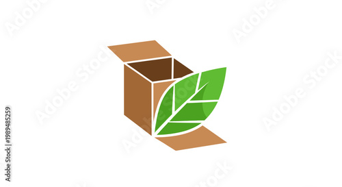 Brown cardboard box with green leaf.
