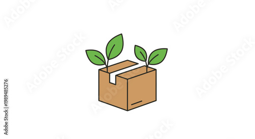 Brown Box with Green Leaves Growing.