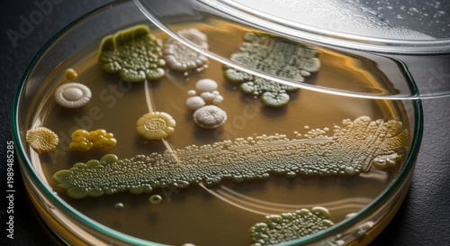 Microbial Growth Colonies in Petri Dish