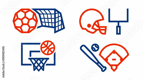Collection of Four Different Sports Icons Representing Popular Games.