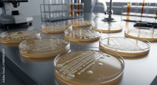 Microbiology Lab: Petri Dishes with Agar Culture Growth