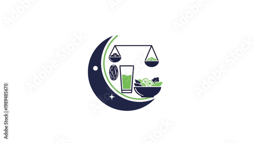 Crescent moon with scales and glass.