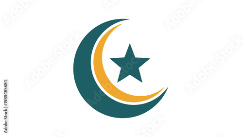 Crescent Moon with Star Icon Symbol.