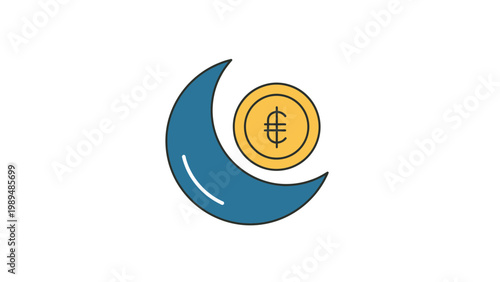 Cryptocurrency coin with crescent moon.