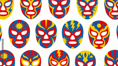 Colorful Mexican Lucha Libre Masks Pattern.