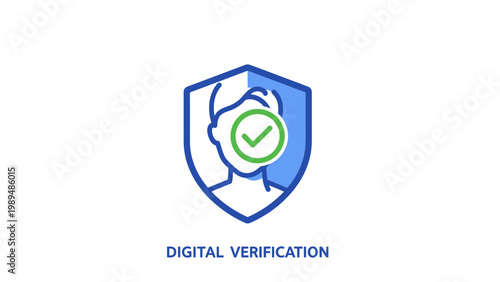 Digital Verification Shield with Checkmark Icon.