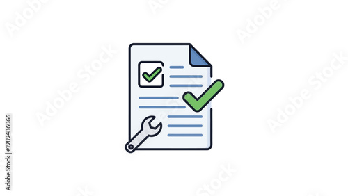 Document with Checklist and Wrench Approved.