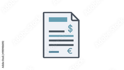 Document with currency symbols on paper.