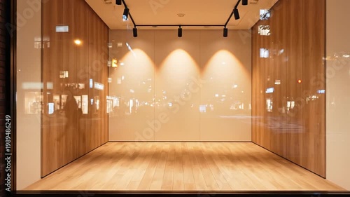 Interior view of modern room with wooden panels and track lighting
