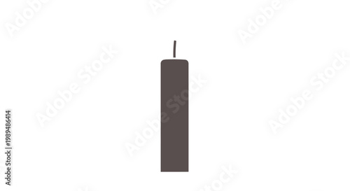 Black Candle with Wick on White Background.