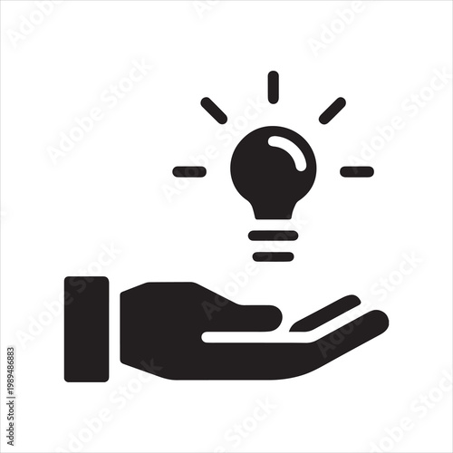 Hand holding light bulb idea silhouette vector icon