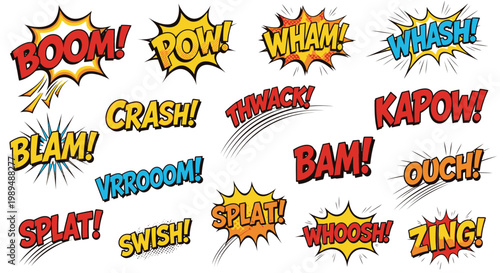 Comic book sound effect bubbles set on white background