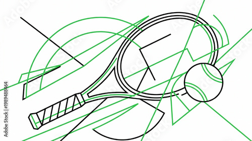 Tennis Racket and Ball Abstract Design.
