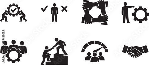 Team building icon set editable line icons for collaboration teamwork HR management business concept
