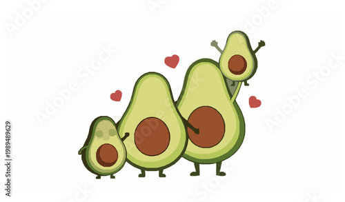 Avocado family joy cute fruit characters vector illustration
