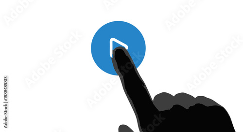 Hand pressing a blue button icon.