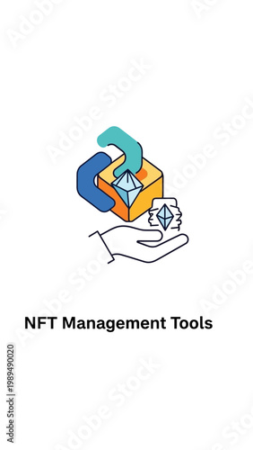 Hand holding colorful NFT cube token.