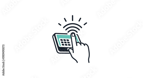 Hand holding contactless payment terminal.