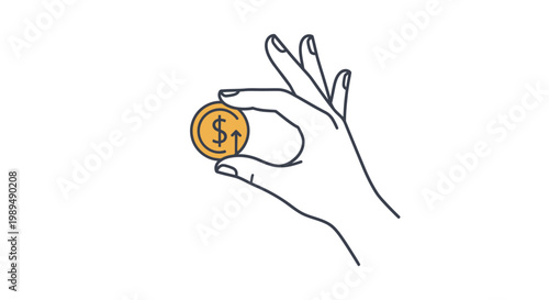 Hand Holding Golden Dollar Coin.