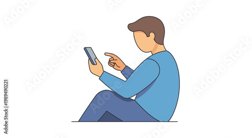 Man Sitting Using Mobile Phone Device.