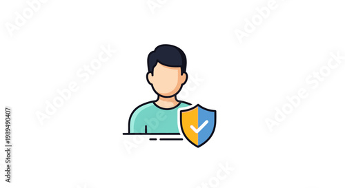 Man holding shield with check mark.
