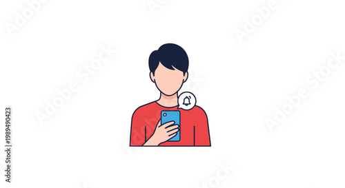 Man holding smartphone with notification.