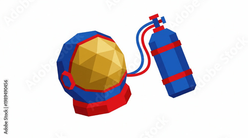 Stylized Low Poly Scuba Diving Helmet and Air Tank.