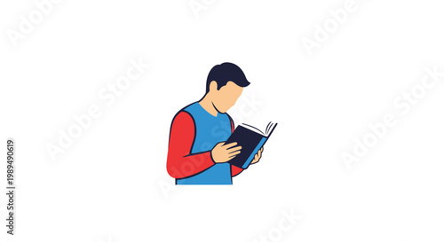 Man reading a book closely.