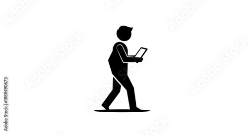 Person walking with a laptop computer.