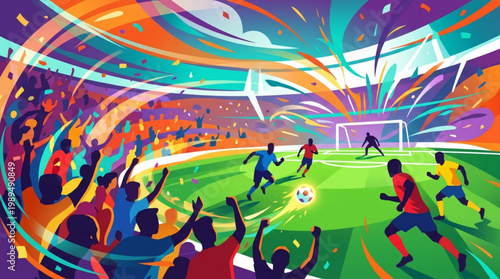 Vibrant Soccer Match with Energetic Crowd Celebration.