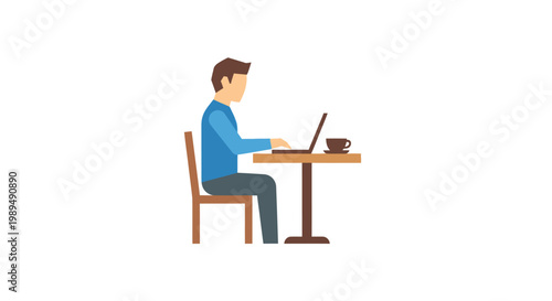 Man sitting at table with laptop.