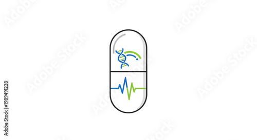 Pill with Virus and Heartbeat Symbol.