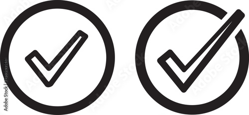 Two black silhouette check marks inside circles with check mark all right checkmark approval complete selection illustration isolated checklist decision agreement validation verification