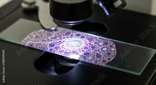 Microscope reveals detailed cellular tissue sample under magnification