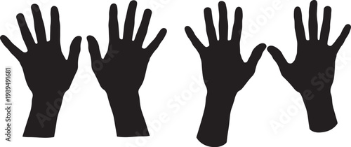 Silhouettes of hands raised open with body part black and white human body hand gesture silhouette communication expression greeting surrender offering isolated minimalist appendage