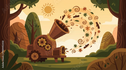 Autumn Leaf Shredder Machine in Action.