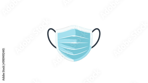 A stylized illustration of a medical face mask with straps on a white background shows health protection.