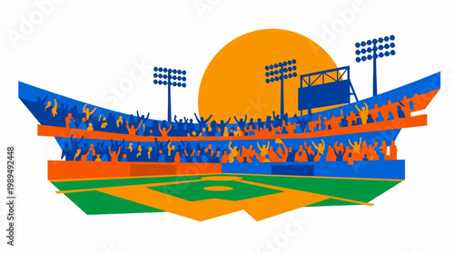 Vibrant Baseball Stadium Crowd Cheering Under the Sun.