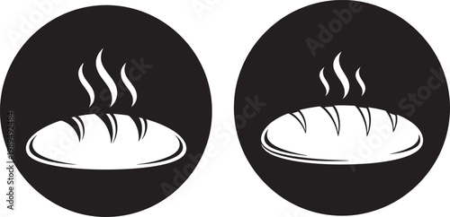 Set of two hot steaming fresh bread loaves icon design with bakery product bakery store illustration silhouette isolated breakfast homemade nutrition restaurant culinary minimalist branding