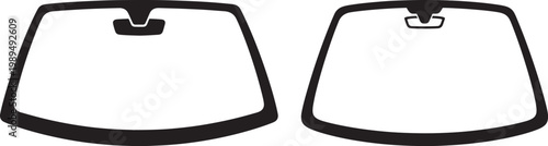 Outline diagram of two car windshields for automotive glass replacement and repair with windshield automotive template replacement accessory engineering illustration transparent transport