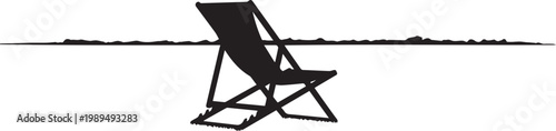 Beach chair silhouette illustration vector line art style with horizon landscape background