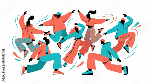 Diverse group of people joyfully dancing and celebrating together.