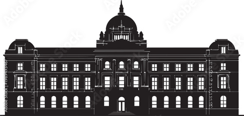 Government building silhouette vector illustration, architecture, classic design, historical structure