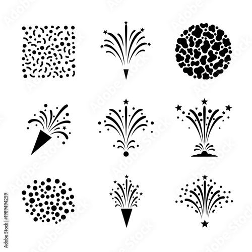 Fireworks explode in night sky with colorful bursts and patterns displayed