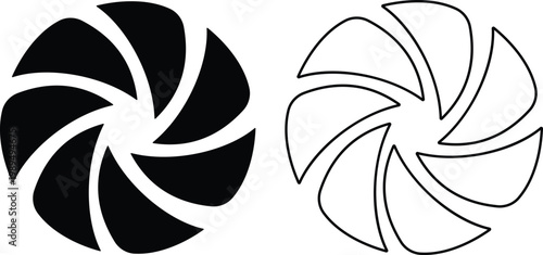 Camera shutter icon set collection group, aperture lens diaphragm photography symbol vector pack, camera iris shutter circle icons, flat and line style black icons isolated on transparent background